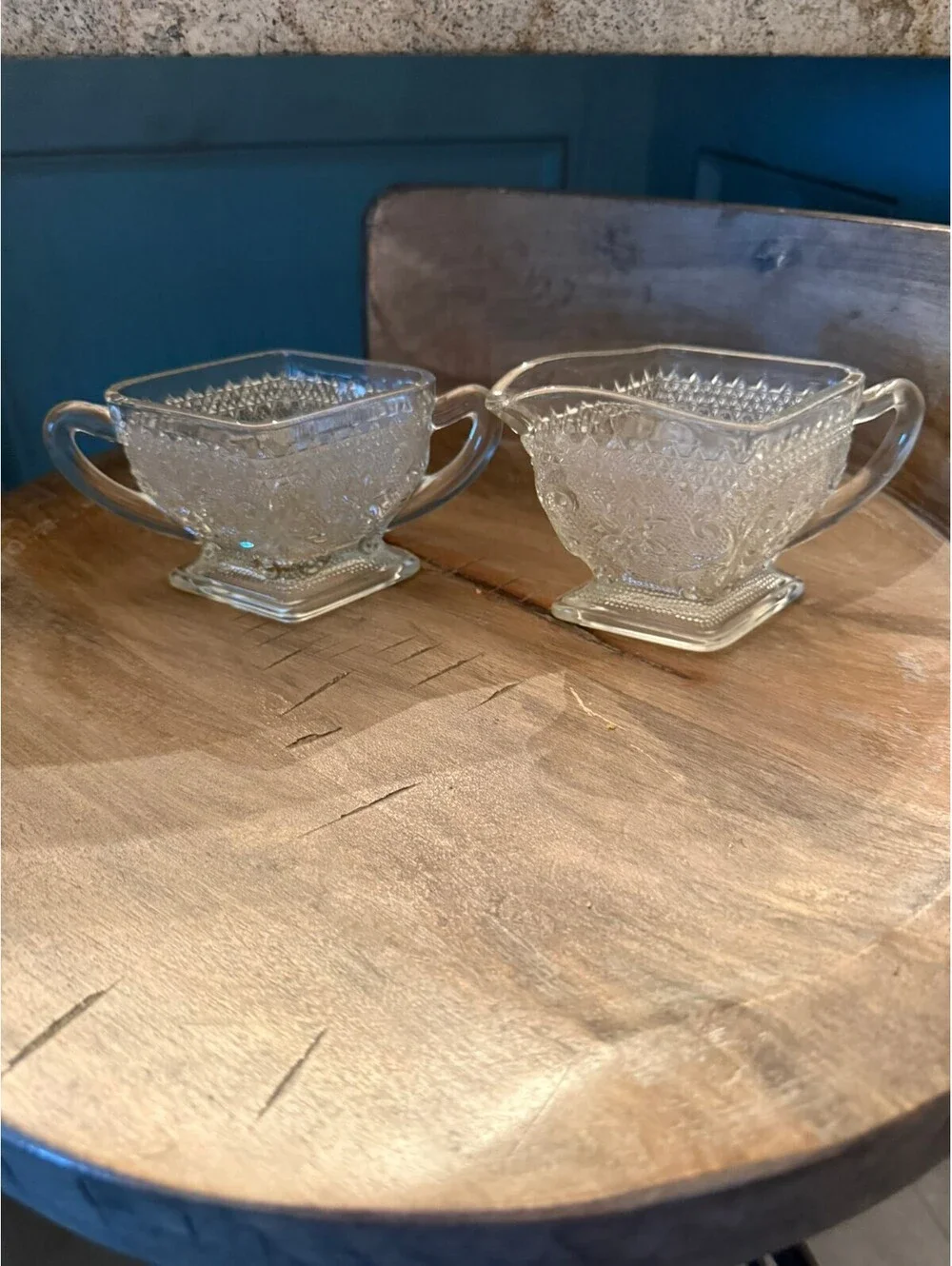 Vintage Indiana Glass Sandwich Pattern Pressed Glass Creamer and Sugar Bowl Set